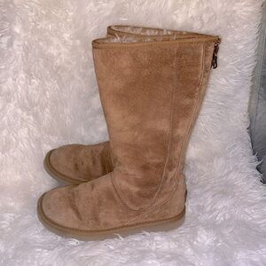 UGG AUSTRALIA SUEDE COGNAC MID CALF FUR LINED BOOT